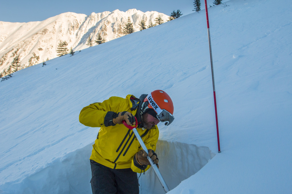 Last Frontier Heliskiing Ski Guide Training 4 A Huge Part Of The Week Is Looking At The Snow And Getting Your Snow Whisperer On. Photo - Aurelien Sudan