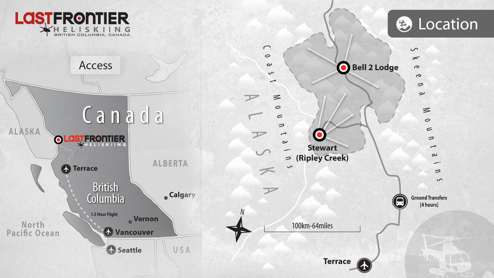 Last Frontier Heliskiing Location Map. 